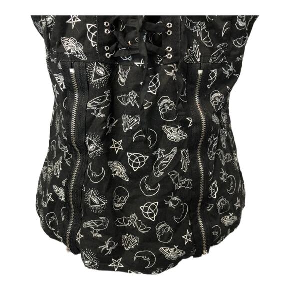 Hot Topic Gothic Corset Lace front, Zipper skull spiders bat Pattern Top size XL - Picture 3 of 12